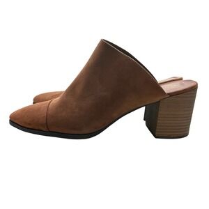 Brown Suede Block Heel Mules Pointed Toe Slip On Women Shoes Size 10
